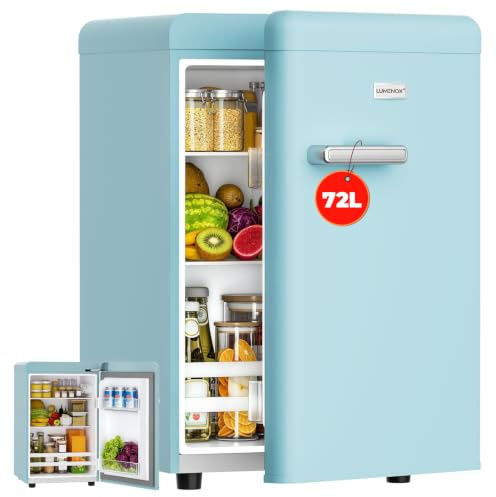 LUMENOX Retro Mini Fridge, 72L Compact Refrigerator, 43dB Quiet Operation, Adjustable 7-Temp Control, with LED Light, for Bedroom, Office, Kitchen & RV