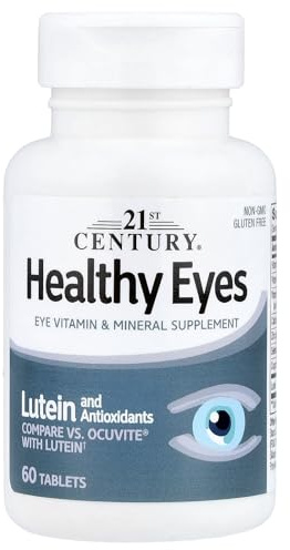 21st Century Healthy Eyes with Lutein Tablets, (60 Count), Eye Vitamins & Mineral Supplement with Antioxidants for Vision Support, Eye Health Supplements for Adults & Seniors, Non GMO & Gluten Free