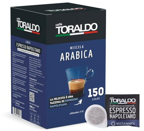 CAFFÈ TORALDO | Cialde ESE 44 | Caffè Selezionato, Tostato e Torrefatto in Italia | Eccellenza del Caffè Napoletano (150 Cialde, Miscela Arabica)