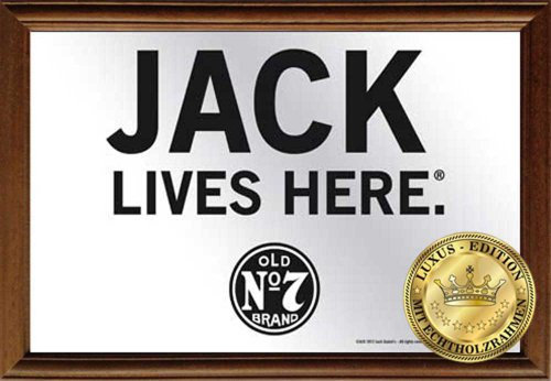 empireposter Jack Daniels Jack Lives here - Spiegel mit Echtholzrahmen - 32x22x1,2 cm
