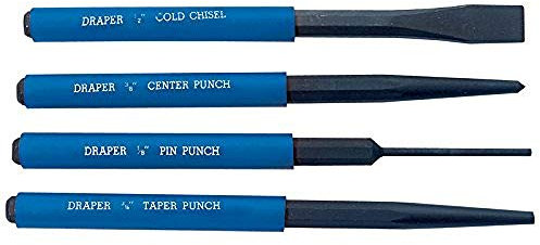 Draper 26559 Parallel/Taper Pin and Centre Punch Cold Chisel Set, 4 Pieces , Blue