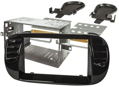 tomzz Audio 2414-070 Doppel DIN Radioblende Set kompatibel mit FIAT 500 Bj.2008-2015 Piano Lack schwarz mit beweglichen Lüftungsgittern Einbaukit