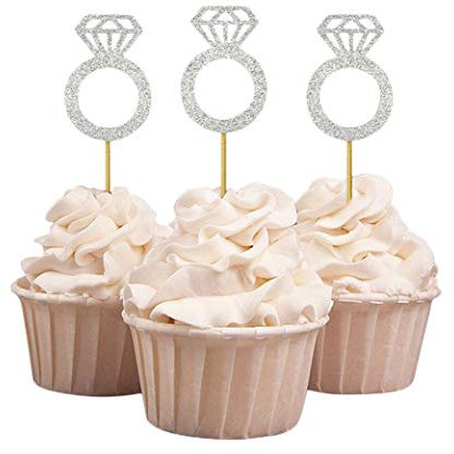 Darling Souvenir, Wedding Engagement Ring Cupcake Toppers, Party Dessert Decorations - Pack Of 20