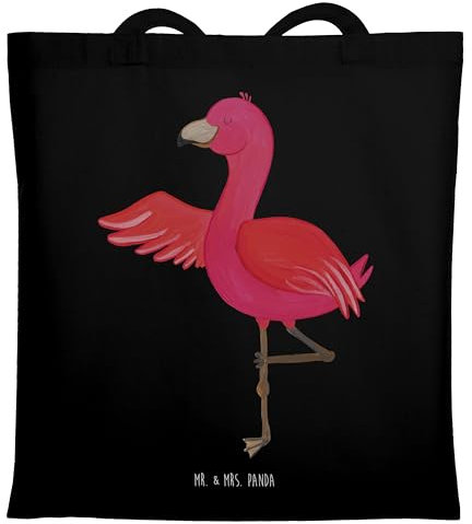 Mr. & Mrs. Panda Tragetasche Flamingo Yoga - Geschenk, Yoga-Übung, Yogi, Achtsamkeit, Aufregen, Yogapose, Badetasche, Stofftasche, Jutebeutel,
