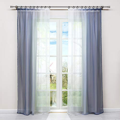 HongYa 2er-Pack Farbverlauf Gardinen Transparenter Voile Vorhänge Schals mit Kräuselband H/B 175/140 cm Grau