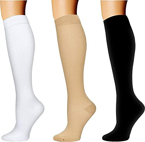 3 paires unisexe Chaussette de Contention Bas de Contention Chaussettes de Compression, pour Sportive, Cyclisme, Voyage en Avion et Grossesse de maternité