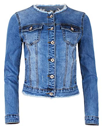 Fraternel Damen Jeansjacke ausgefranst Vintage Stretch