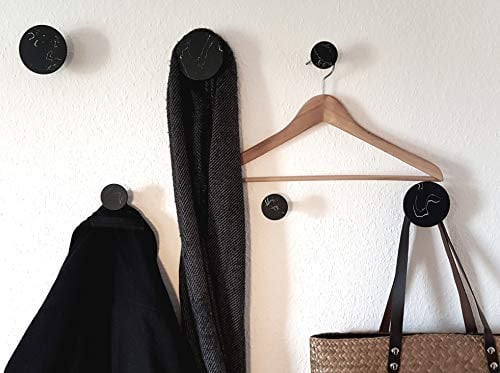 Libaro Wandhaken marmoriert 6er Set, 3 kleine und 3 große Kleiderhaken, runde dekorative Garderobenhaken (schwarz)