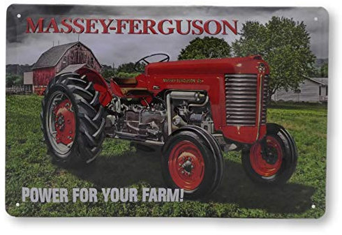 LUCKYLINDE - Plaque en tôle adaptée aux fans de Massey Ferguson – Plaque de tracteur rétro vintage, atelier, décoration de garage (20 x 30 cm)