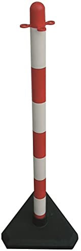 Kettenständer 4-er Set, aus Kunststoff, weiß-rot, mit 2 Ösen, mit dreieckiger 3kg-Fußplatte aufzustellen, Ø 40 mm, Höhe 900 mm