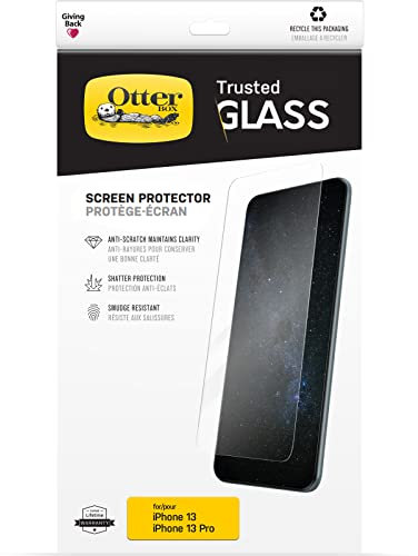 OtterBox Trusted Glass Screen Protector for iPhone 13 / iPhone 13 Pro, Tempered Glass, Scratch Protection, Drop Defence for Shatter Protection, Non-Retail Packaging