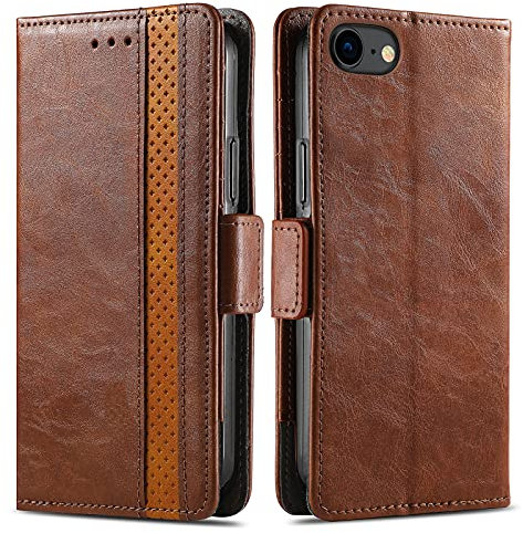 iPhone SE 2020 Case, iPhone 6/7/8 Case, Shockproof PU Leather Phone Case for Men [TPU Inner Shell][RFID Blocking][Card Holder] Flip Wallet Cover Compatible with iPhone SE 2020/iPhone 6/7/8, Brown