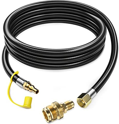 PatioGem 12 FT Propane Quick Connect Hose for RV to Gas Grill, Propane Quick Connect Fittings for 1 LB Throwaway Bottle Connects 1 LB Portable Appliance to RV 1/4 Female Quick Disconnect