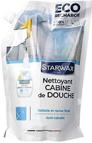 STARWAX Nettoyant Anti-Calcaire pour Cabine de Douche Recharge - 1L pour 2 Pulvérisateurs - Idéal pour Éliminer le Calcaire d'une Cabine de Douche - Nettoie et Fait Briller