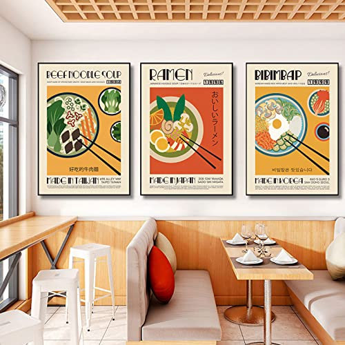 Vintage Japanese Korean Food Poster Gyoza Katsu Kimchi Bibimbap Leinwand Gemälde 3 Stück Wandkunst Bild Küche Restaurant Wohnkultur 20X28 Kein Rahmen