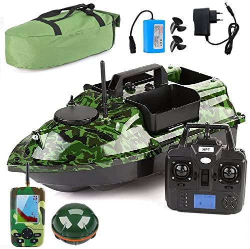 XYQSBY Barca Telecomandata Cercatore di Pesci da Pesca Portatile, Barchino Carpfishing con GPS, Doppio Motore e Eliche, Batterie da 5200 mAh, 16 Punti di Pesca, Ecoscandaglio 0.6-45 m