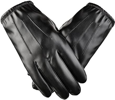 YAMEIZE Schwarze Leder Handschuhe Mittens für - Damen Herren Winter Touchscreen Warme Handschuhe Driving Shopping im Freien