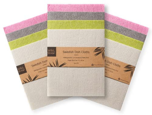 Wild and Stone | Swedish Dish Cloths | Fully Compostable | Biodegradable Cleaning Cloth | Reusable Kitchen Sponge | Kitchen Roll Alternative (3 Pack)
