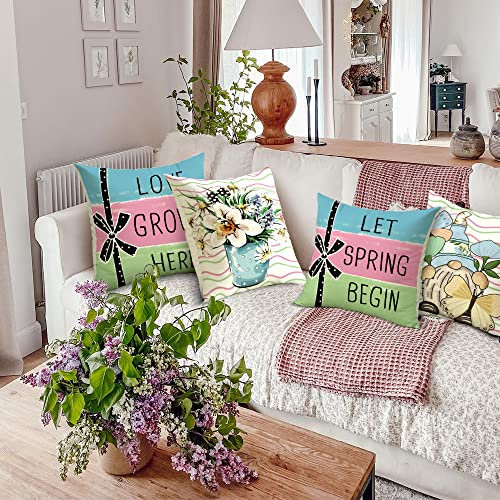 Cirzone Outdoor Kissen Frühling Dekorative Wasserfest 4 er Kissenbezug Frühling 40 x 40 cm Gartenkissen Wetterfest GNOME Kissenbezug Werden für Heim Sofak Garten