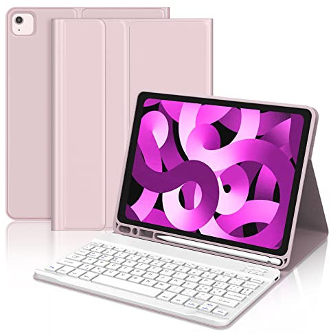 JADEMALL Custodia con Tastiera per iPad Air 5 2022/ iPad Air 4 Generazione, Italiana QWERTY Tastiera Magnetica Bluetooth Staccabile con Cover per iPad Air 5a/4a Generazione 10.9, Rosa Sakura