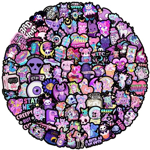 100 Stück Goth Aufkleber Set - Lila Gothic Sticker Pack wasserdichtes Vinyl für Laptop, Autos, Motorräder, Skateboards, Gepäck - Coole Graffiti Decals für Gothic-Liebhaber