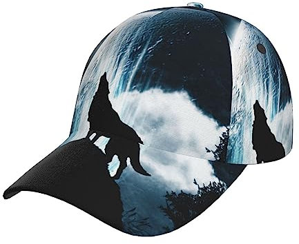OHWODA Baseballkappe, Motiv: Wolf heulend auf dem Mond, verstellbare Kappe, neutrale Sportmütze, Wolf heulen bei der Mond, 5-8