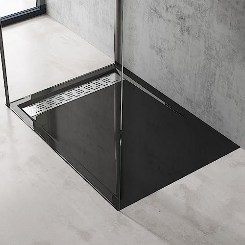 doporro Receveur de Douche Noir Bac à Douche Extra Plat Rectangulaire en Acrylique 80x120x5cm + Bonde AL01 Design Xetro04