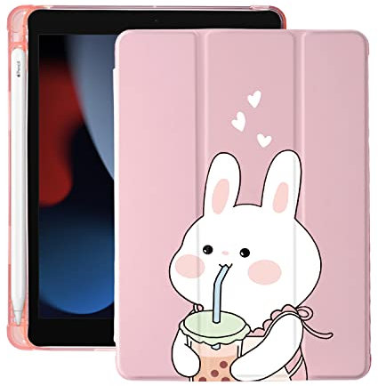 Niedlicher Kawaii Bunny für iPad Mini 6 Hülle mit Stifthalter, Auto Sleep/Wake, Rosa Leder Weiche TPU Rückseite Cover