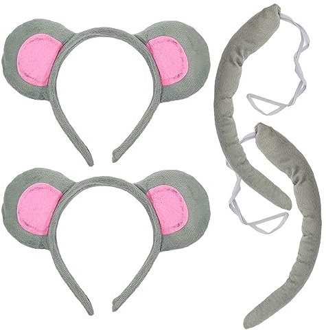 SKHAOVS 4 Pieces Mouse Costume Set,Cute Mouse Dress Up Set,Mouse Headband and Tail, Animal Dress Up Set Fancy Dress Costume Party Decoration Accessory,for Halloween Party, Costume Parties (Grey)