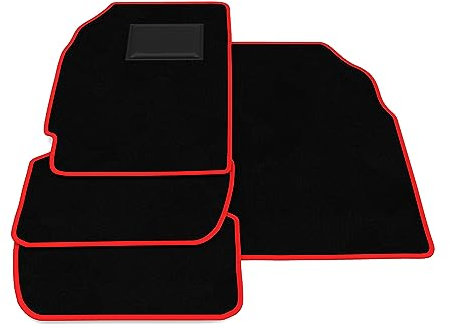Fußmatten kompatibel mit Chevrolet Spark - BiFuel 2010-2013, roter Rand, maßgeschneiderte Automatten Set, Velours Teppich Set