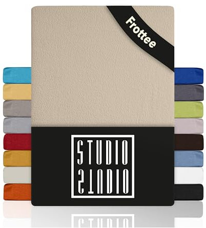 STUDIO Basic Frottee Spannbettlaken 200x200cm – weiches Frottee-Spannbetttuch aus 80 % Baumwolle & 20 % Polyester – Creme – Öko-Tex Zertifiziert, bügelfrei & elastisch – für Matratzen 15–25cm