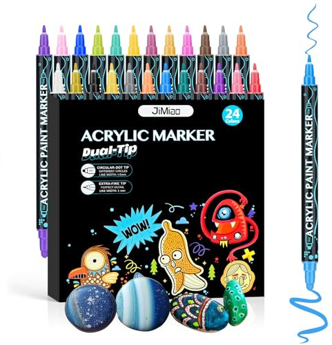 Duemste Acrylic Paint Pens Set,24 Colours Paint Markers, 1-5mm Extra Fine Dual Tip Acrylic Paint Pens for Rock Painting,Metal,Fabric,Ceramic,Porcelain,Glass,Canvasb for Adults Kids