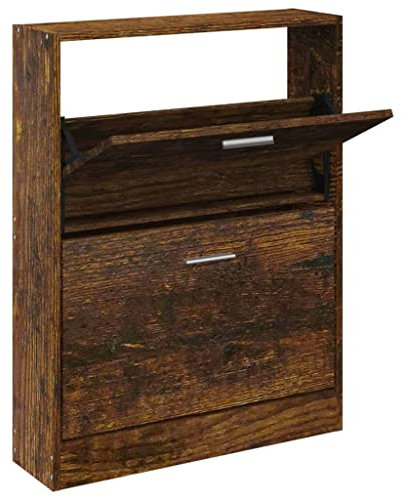 vidaXL Schuhschrank, Schuhregal, Aufbewahrungsschrank, Schuhschrank, Eingang, Flur, Wohnzimmer, Raucheiche, 59 x 17 x 81 cm, Holz