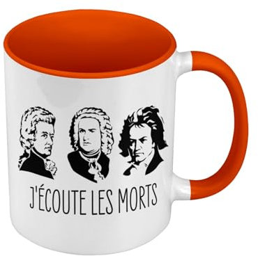 Tasse, Farbe Premium-Qualität, Orange – J'Hören Sie die Toten, Bach Mozart Beethoven, Musik, klassischer Komponist, Tasse mit Henkel und farbigem Inneren