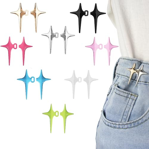 RichLuck 8 Paar Jeansknöpfe Pins, vierzackiger Stern 8 Farben straffen Taille Knöpfe, verstellbar und kein Nähen Metall Hosen-Taillenspanner