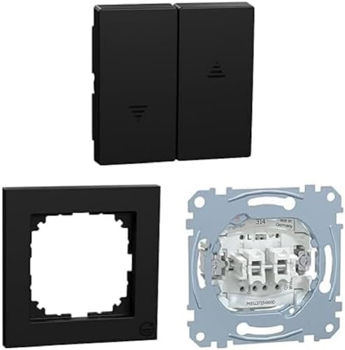 Bundle aus Schneider Electric, M-Smart, Wippe, Schwarz Matt + Merten Rahmen aus recyceltem Ocean Plastic, Schwarz Matt + Merten Rollladenschalter-Einsatz, Unterputz, made in Germany