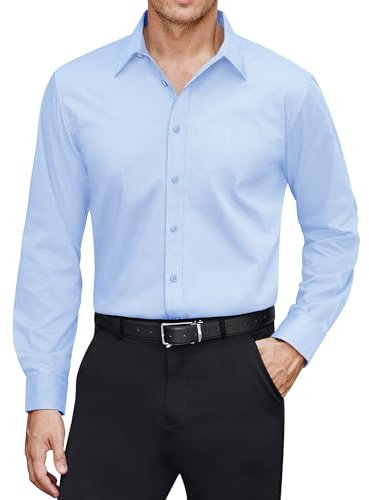 J.VER Shirts for Men Adult Long Sleeve Stain Shield Stretch Non Iron Business Casual Fashion Dress Shirt for Working Office Interview Wedding Light Blue L