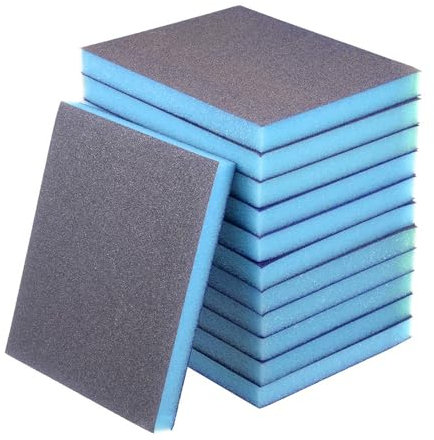 Aobuviou 12 Pack Sanding Sponges Blue Foam Sanding Pads Wet Dry Sanding Sponge 600 Grit Flexible Sanding Pads Hand Sanding Sponge Block Reusable Sanding Blocks Washable for Wood, Metal, Paint