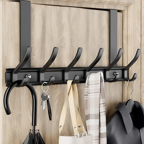 DONGDA Türhaken zum Einhängen, Platzsparend Türgarderobe mit 6 Haken, Türhakenleiste Aufhänger über Tür, Handtuchhalter Tür Garderobenleiste ohne Bohren für Badezimmer Schlafzimmer (Schwarz)