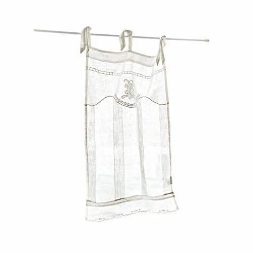 Loberon Scheibengardine Idina, mit zauberhaften Lochstickereien & Streifenmuster, mit dekorativen Bindebändern, Fensterdekoration, Sichtschutz, Leinen, weiß