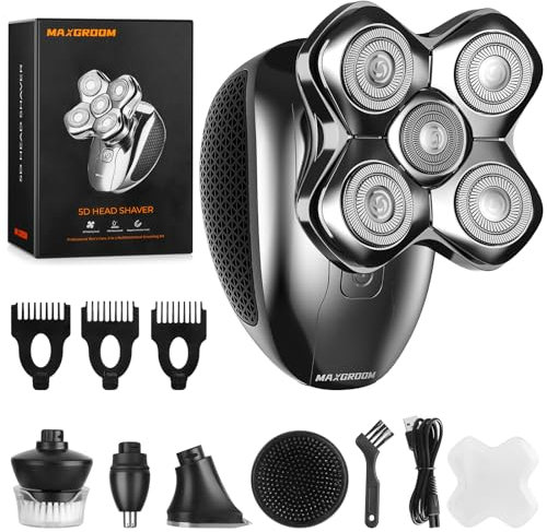 MAXGROOM Glatzen Rasierer Herren, Wasserdichter Glatzenrasierer Nass-und Trocken Verwendbar, 5D-magnetischer Kopfrasierer Glatze, Typ-C Wiederaufladbar Rasierer Glatze mit LED-Batterieanzeige
