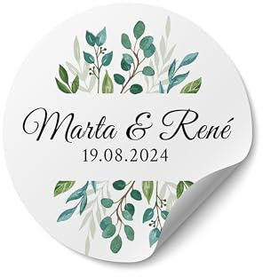 Personalisierte Hochzeit Sticker - Ab 50 Stück - Rund, Ab Ø 4 cm - Selbst Gestalten - Mit Namen für Gastgeschenke, Einladung oder Deko - MOTIV 5