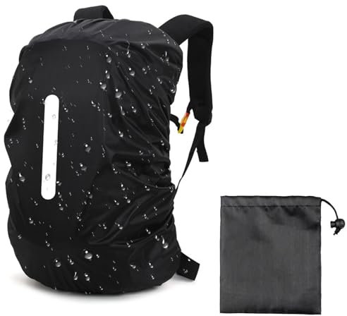 Helweet Reflektierender Rucksacküberzug, Regenschutz für Rucksäcke, Reflektor Rucksack Cover, Regenhülle Schulranzen, zum Wandern, Wandern, Camping, Radfahren, 40–50L, mit 1 Aufbewahrungstasche