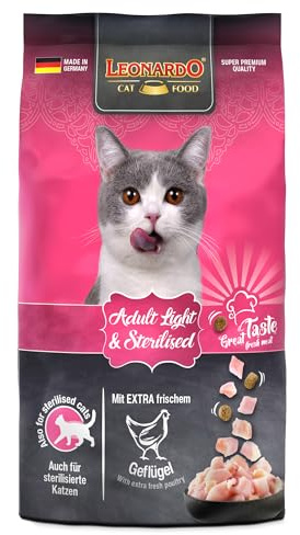 LEONARDO Adult Light & Sterilised für Katzen, 300g, kalorienreduziert mit frischem Geflügel, Alleinfutter, Made in Germany