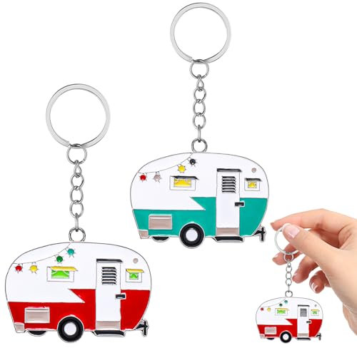 2 STK Wohnwagen Schlüsselanhänger,RV Camper Schlüsselanhänger Zubehör,Retro Camping Auto Schlüsselanhänger,Wohnmobil Schlüsselanhänger,Camping Schlüsselanhänger für Liebhaber,für RV Reise Geschenk