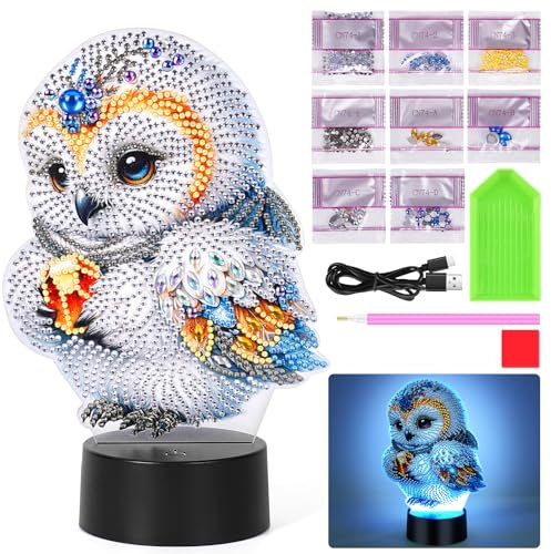 Starnearby DIY Diamond Painting Eule Deko, 5D Diamant Painting Kreative Nachtlicht Bastelset Diamantmalerei Kunst Set, Ornamente Geschenke für Anfänger Hausgeschenk Deko für Mädchen (Eule)