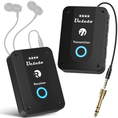 Ueteto Sistema di monitoraggio wireless in-ear 2.4G Stereo IEM System con trasmettitore Beltpack ricevitore accoppiamento automatico, per studio, prove di banda, prestazioni dal vivo
