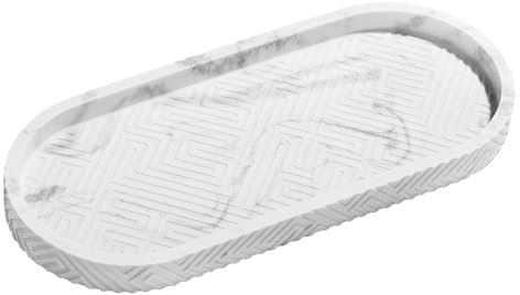 Shinowa Bandeja de Baño, 10 x4,4 Bandeja de Perfume Blanca, Organizador de Baño para Perfume, Velas, Jabón, Plantas, Baratijas, Bandeja de Baño de Resina, Mármol Blanco