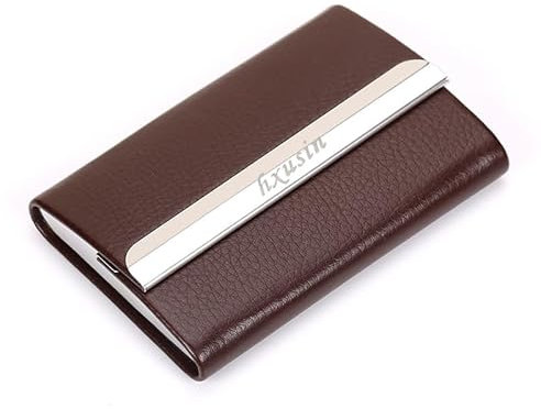 hxusin Visitenkartenetui, Leder-Visitenkartenhalter, personalisierter Visitenkartenhalter, individueller Kartenhalter, Brieftasche, Braun, Edel und modisch