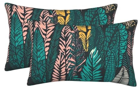 Small/Standard/Queen Pillowcases Set of 2, Tribal Tropical Jungle Palm Tree Pillow Cases for Hair and Skin, Super Soft Pillow Case Covers with Hidden Zipper, 14x20 Pillow Covers for Sleeping Gift